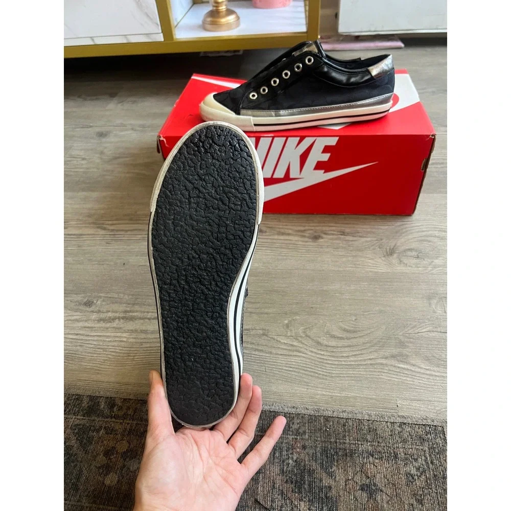 Coach Felix Women Black and Silver Slip On Signature C Logo Size 9 A5010